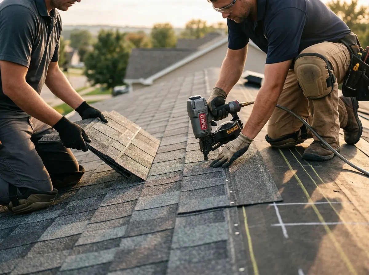 Professional roofer working on a residential roof in Mount Sterling